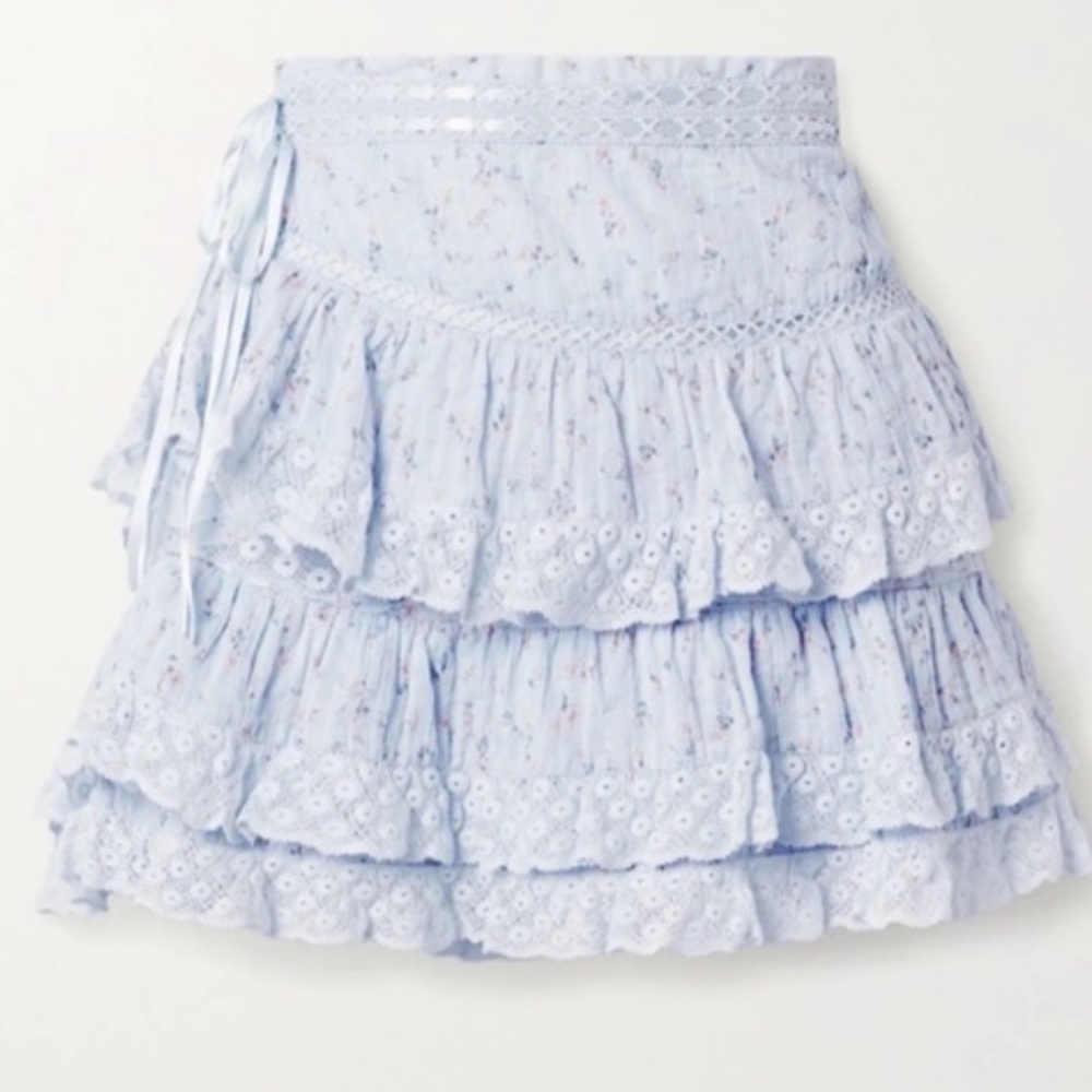 Loveshackfancy bara blue tiered ruffled mini skirt - Picture 3 of 12
